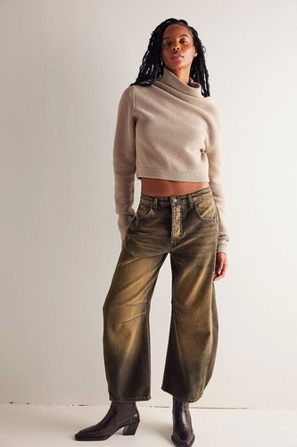 AU Ladies Wide Leg Mid Waist Jeans Crop Barrel Denim Pants Loose Jeans Plus Size - Bild 7 von 47