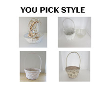 Straw Baskets Woven Round Oblong White Beige 7"- 9" Diam Flowers Fruit YOU PICK