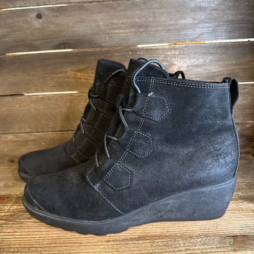 Mujer Sorel Toronto Negro Cuero Informal Con Cordones Cuña Botines Talla 10 M - Imagen 2 de 6