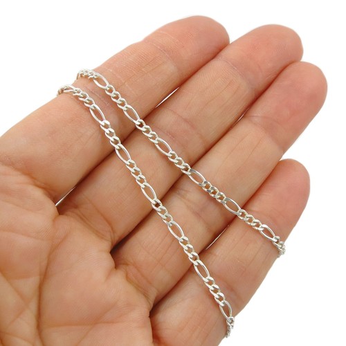 Long 925 Sterling Silver Bubble Design Figaro Chain Necklace - Picture 5 of 5