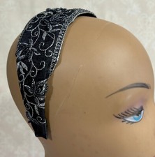 Black Floral Silver Trim Ladies Headband Hair Accessory