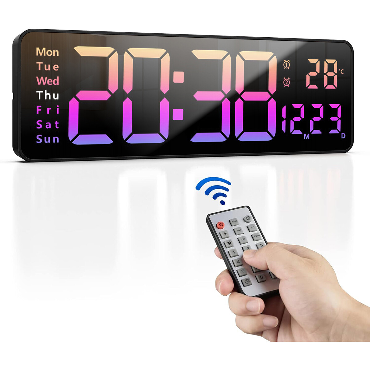 16inch Big Digital Led Clock Wall Mount Large Numbers Timer Date Temperature USA