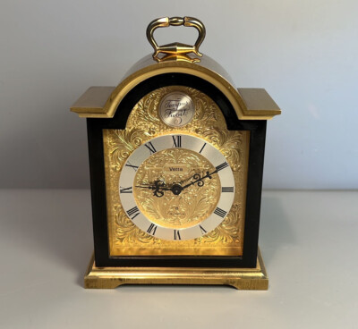 Vetta Tempus Fugit 15 Jewels Kaminuhr Tischuhr Reiseuhr Wecker Messing vergoldet