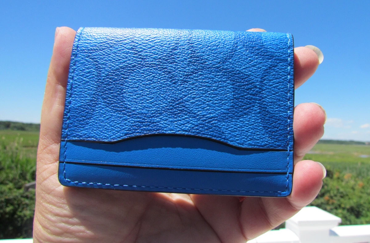 NEW COACH card case signature magnetic canvas leather $128 bright blue  91660 hot