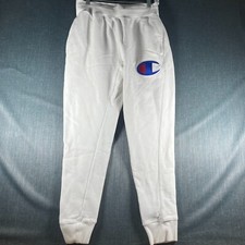 Champion Women Jogger Pants Size M White Cotton Fleece Lined Tapered Leg Pull On
