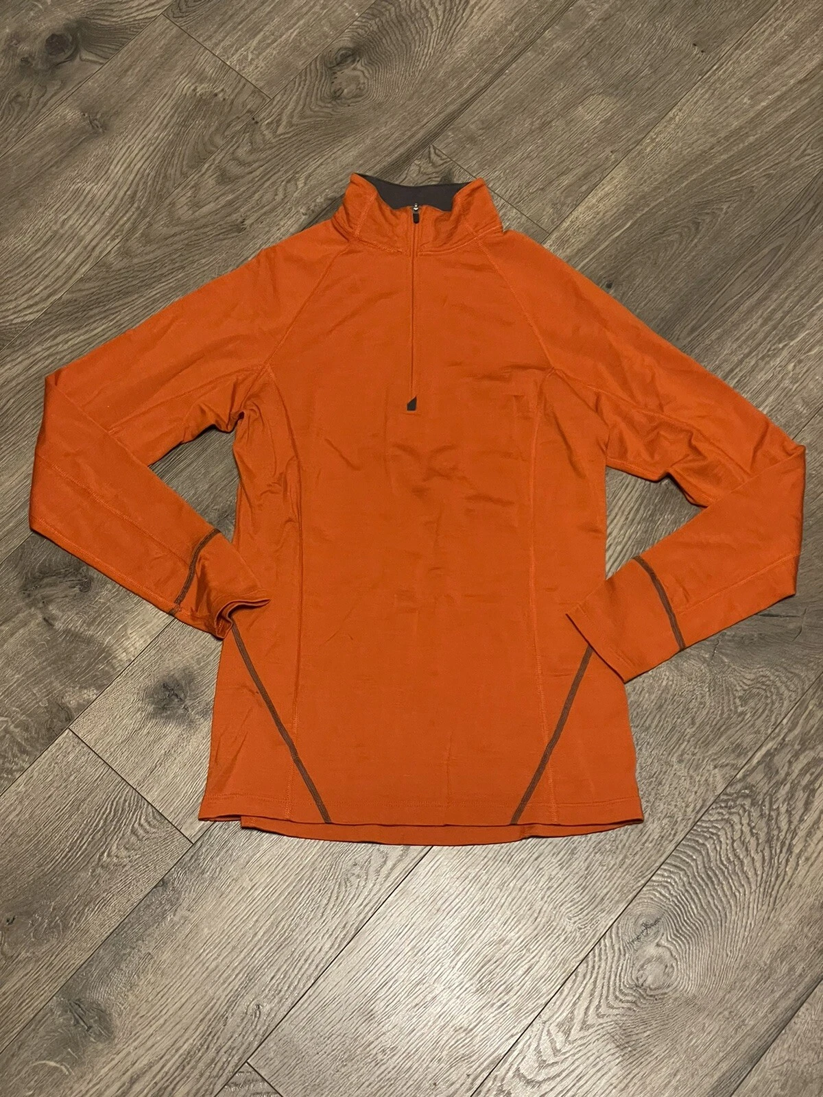 IBEX Women's Lightweight MERINO WOOL 1/4 Zip Pullover Knit Sweater Orange Small