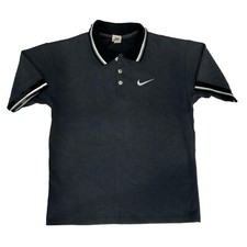 VTG 90s Nike Swoosh Embroidered Made in USA Gray w/ Stripe Collar & Sleeve Polo
