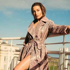 Stand Studio Dusty Pink Snakeskin Effect Belted Trench Coat Uk 10
