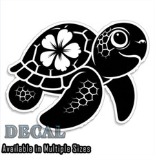 Cute Sea Turtle Hibiscus Vinyl Decal Sticker Indoor Outdoor 4 Sizes