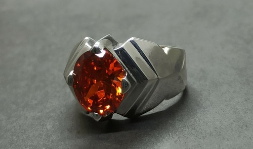 Oval Cut 5 Ct Orange Zircon Mens Ring Sterling Silver 925 Handmade Zircon Ring - Picture 7 of 12