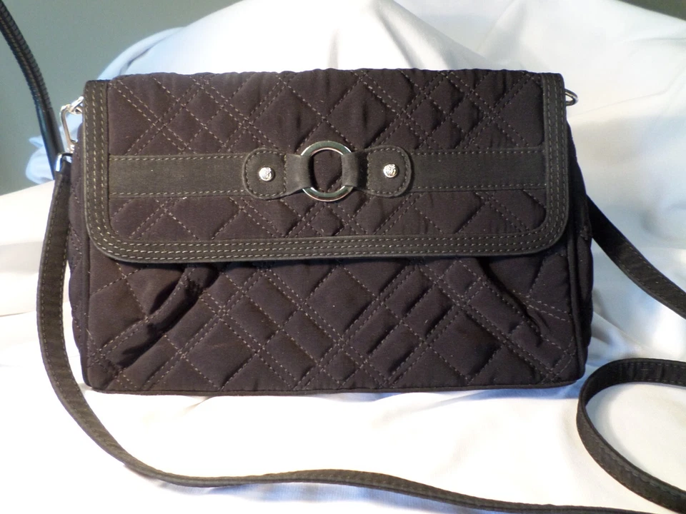 Vera Bradley Black Quilted Microfiber Zebra Lining Shoulder Bag Handbag Purse