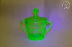 Jeannette Green Uranium Glass Doric Sugar Bowl with Lid depression era glass
