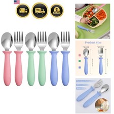 6 Pieces Toddler Utensils Forks and Spoons,Kids Silverware Set with Plastic H...