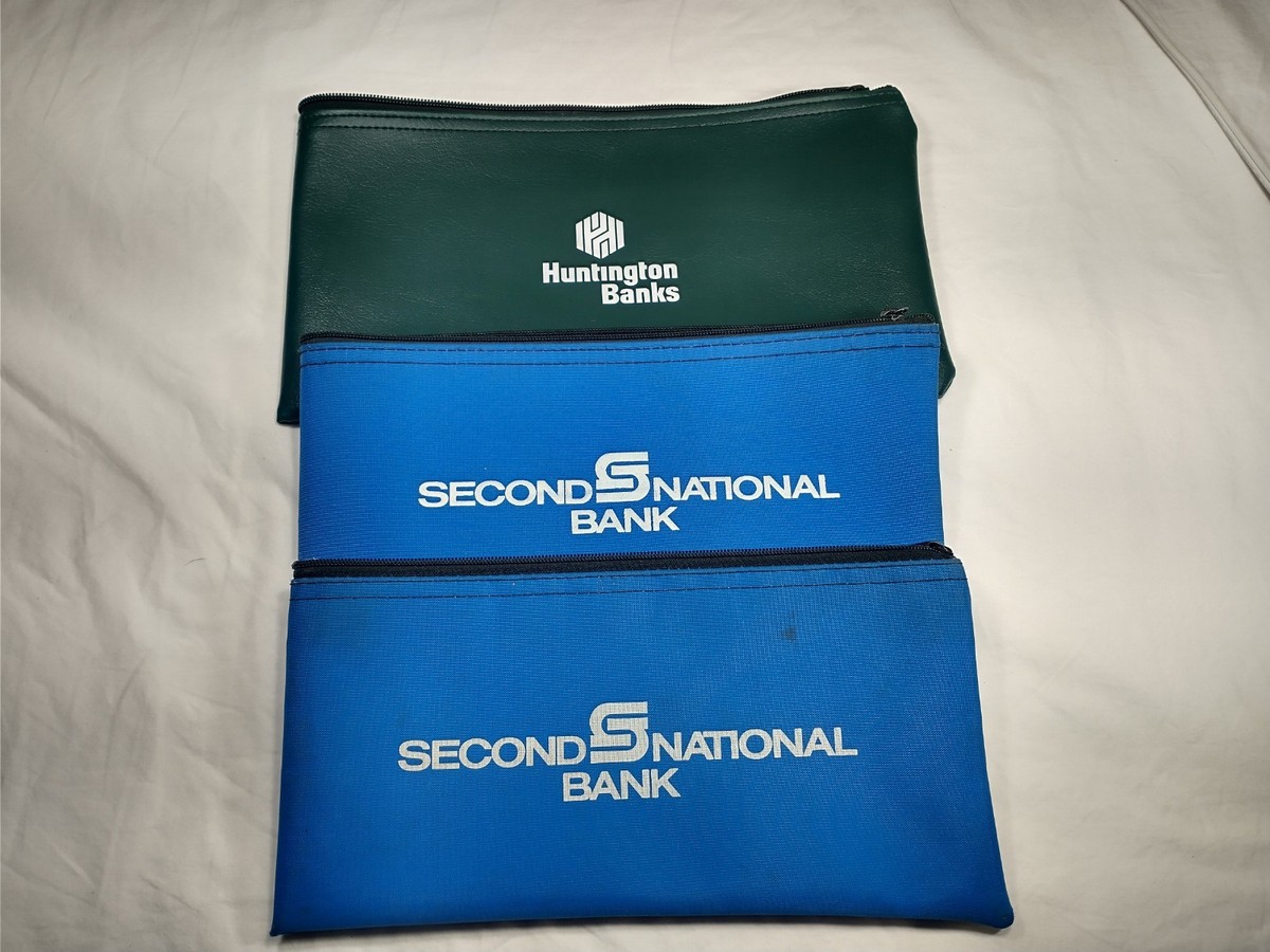 3 Vintage Bank Zipper Money Deposit Bags- Huntington Bank & Second