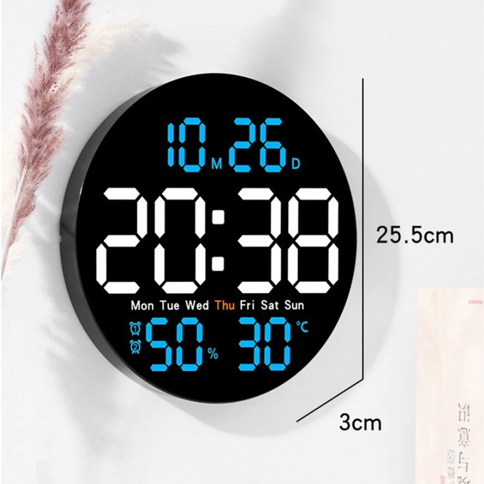 10Inch LED Digital Wall Clock Temperature Humidity Date Week Display Alarm Clock - Image 2 of 4