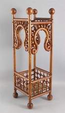 Antique Victorian Oak Wood & Brass Stick & Ball Umbrella Cane Holder Stand, NR