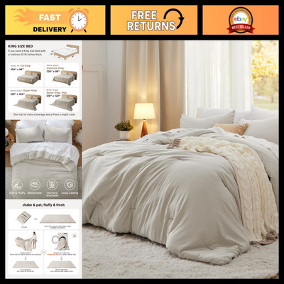 King Comforter Set 3-Piece Soft Bedding, Prewashed, Beige, 104''x90'', Cozy Home D
