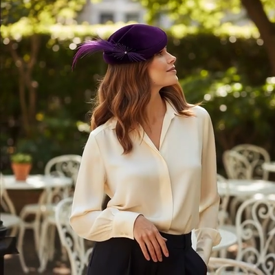 Vintage The Emporium Purple Wool Felt Feather Turban Hat Women's