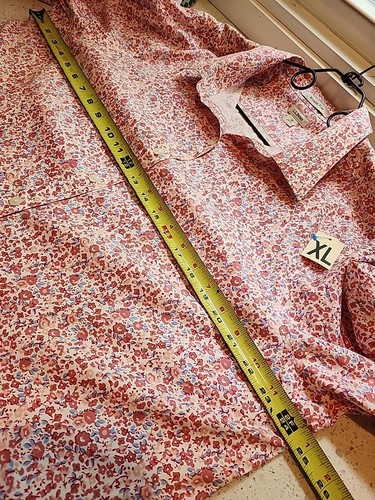 LL Bean Wrinkle Free Womans Shirt Flowers Pink Blue White 3/4 Sleeve Button Down - Picture 9 of 14