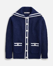 J.Crew Sailor Cardigan Medium Womens Nautical Knit Preppy Contrast Trim Cotton