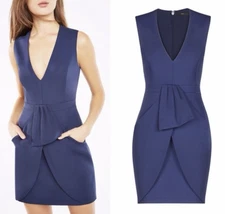 BCBGMAXAZRIA CLARE SLEEVELESS DRAPED Dress Tulip Skirt Dark Navy sz 4