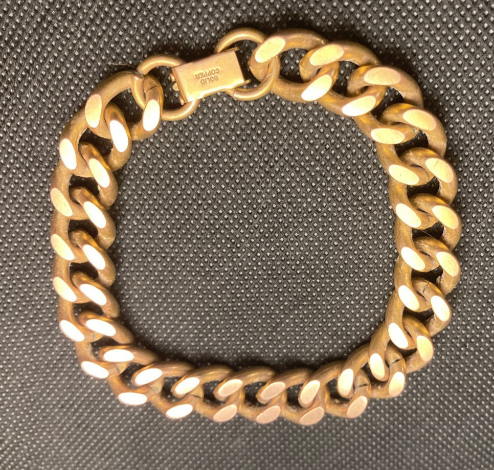 LARGE HEAVY Solid Copper Mens Chain Bracelet 9" L… - image 4