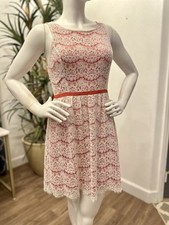 ELLE White Coral Lace Dress Women Sz M/8/10 Sleeveless Party Fit Flare Feminine