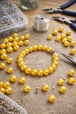 Glass Pearl Beads 12mm YELLOW Glass Beads Round Beads for Jewelry Making 30 pc