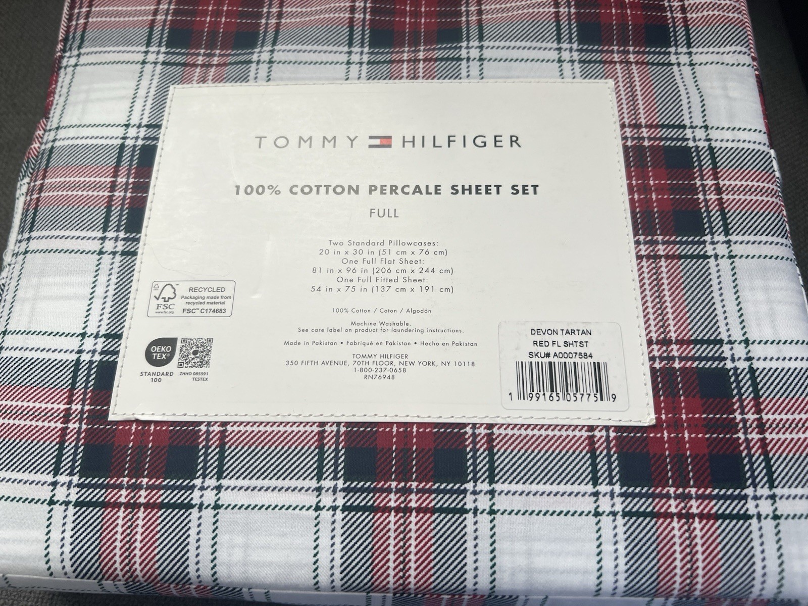Tommy Hilfiger Full Sheet Set Devon Tartan Plaid Red Blue Green 4 Pc Cotton