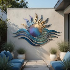 Abstract Sun and Wave Metal Wall Art, Large Coastal Decor,Modern Ocean Sculpture