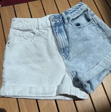 PacSun Women's Mom High Rise Colorblock Cuffed 5-Pocket Denim Shorts 25