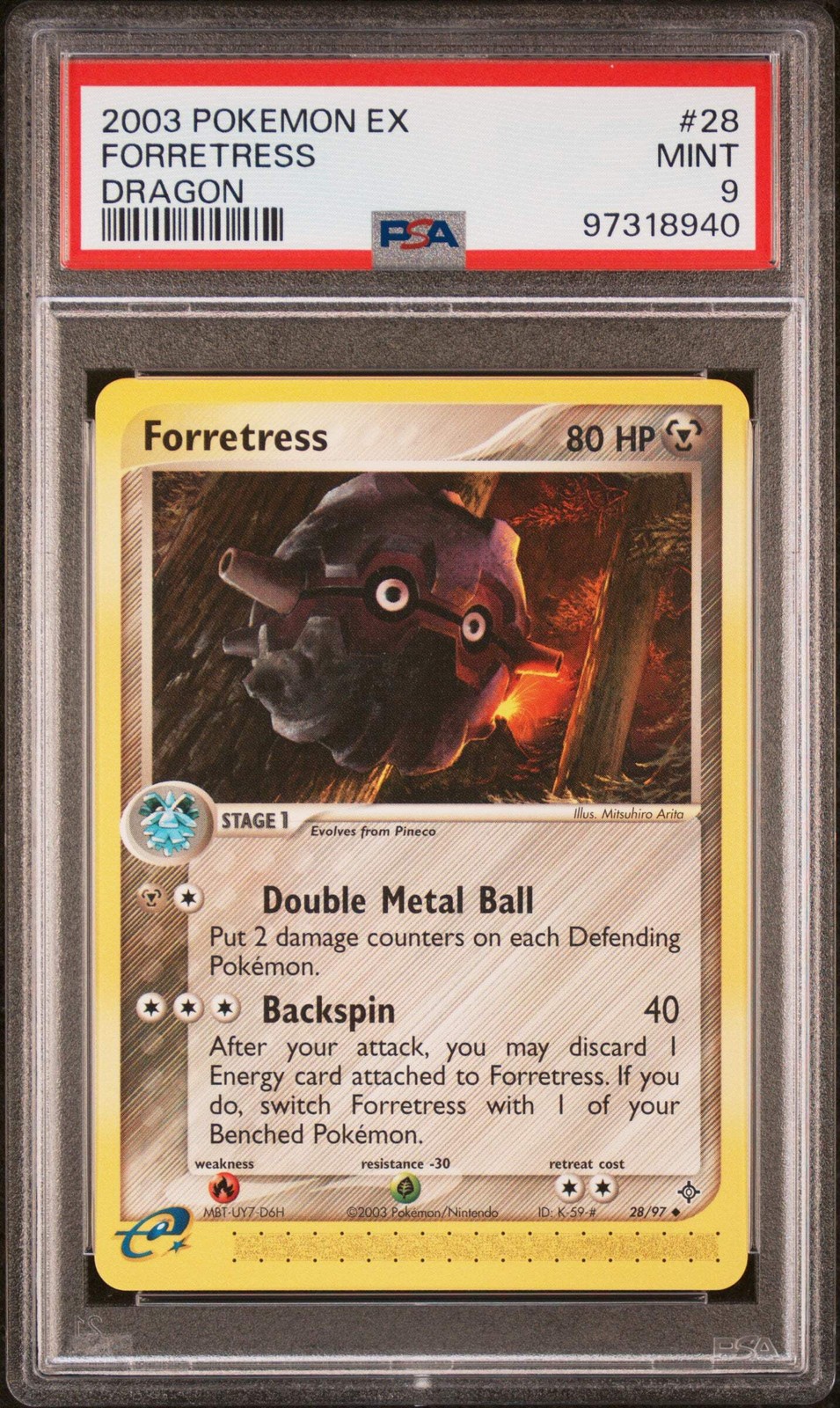 Pokemon Forretress 🔥POP 10🔥2003 EX Dragon 28/97 PSA Mint 9