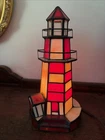 Vintage Red  Stained Glass Lighthouse Nautical Lamp Night Light 9” Tiffany Style