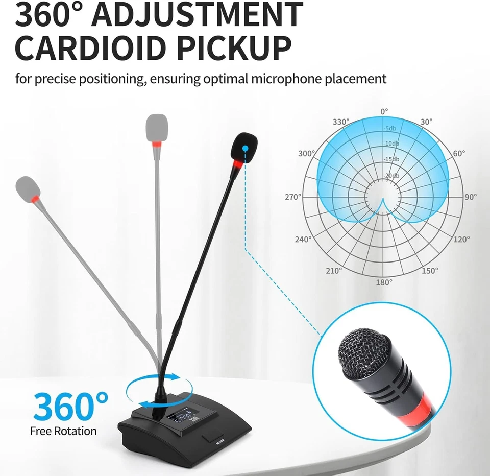 XTUGA CM240 UHF 4 Channels Professional Gooseneck Conference Microphone System - Image 4 of 4