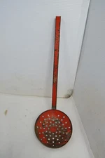 Vintage  Ice Fishing Metal Skimmer Ladle Strainer Scoop 5"   14.5" Long
