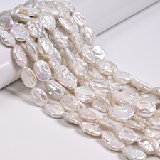 Natural White Fresh Water Pearl Flat Nugget Beads Size 12-13x18-20mm 15" Strand