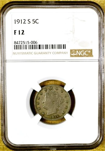 1912-S NGC F12 Liberty Head V Nickel