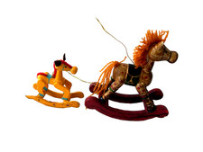 Vtg Wood Rocking Horse Christmas Ornaments Lot 2  2 SIZES  YELLOW  BROWN 
