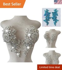 Handmade Shining Rhinestones lace Applique Patches Sewing Beads Sequins Stone...