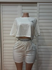alo White Crop T-Shirt  Shorts Set for Women, 2 Piece Casual Outfit
