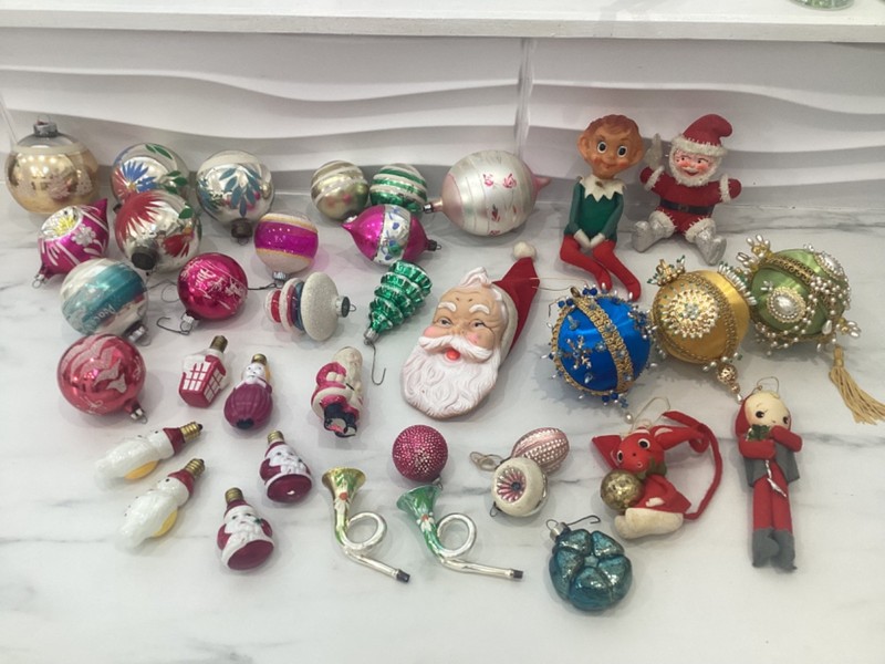 Large Lot of VINTAGE CHRISTMAS Decor + Ornaments Mid Century MCM