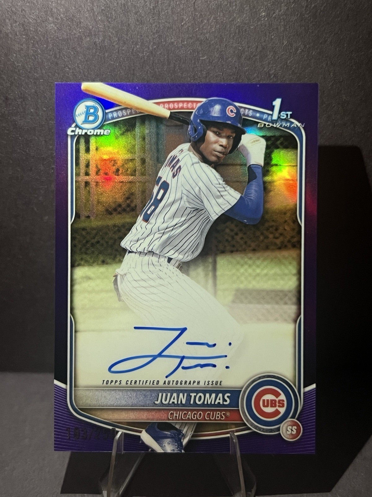 2025 Bowman Chrome JUAN TOMAS 1st Bowman Purple Refractor Auto /250 - CUBS