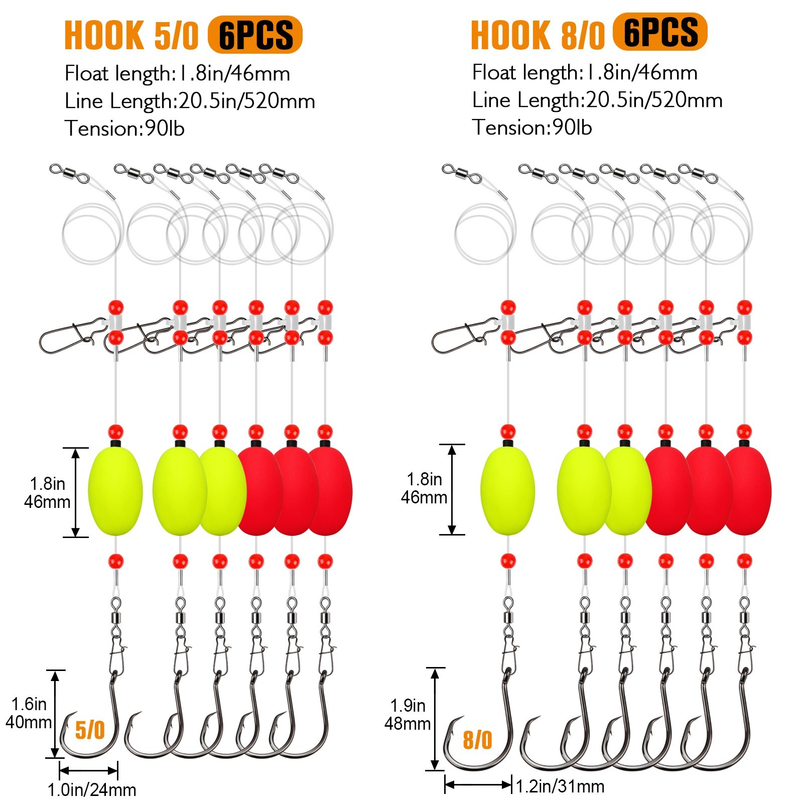 Dovesun Fish Finder Rig with 8/0 Circle Hooks for Shark 6PCS Surf Fishing Rigs