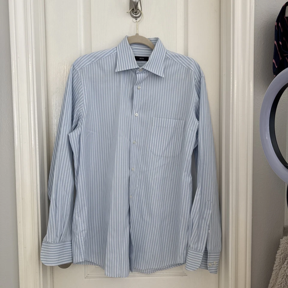 Camisa BOSS Hugo Boss Hombre 15 1/2, 34/35 Azul/Blanco Rayas Foto 4 de 4