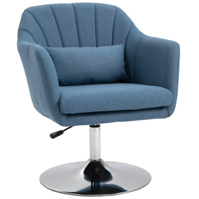 Drehstuhl Retro Leinen Wannensessel blau 79-91H x 60B x 60Tcm verstellbare Sitzfläche