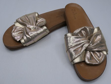 Zola Europe Slides Gold Sz 41 Aus 10 Leather Soft Fabric foot bow Summer Flats