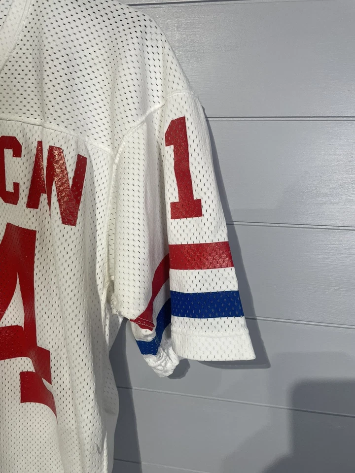 Camiseta deportiva de hockey americana vintage de los 80 Wilson #14 para hombre talla 44 blanca roja azul EE. UU. Foto 3 de 4