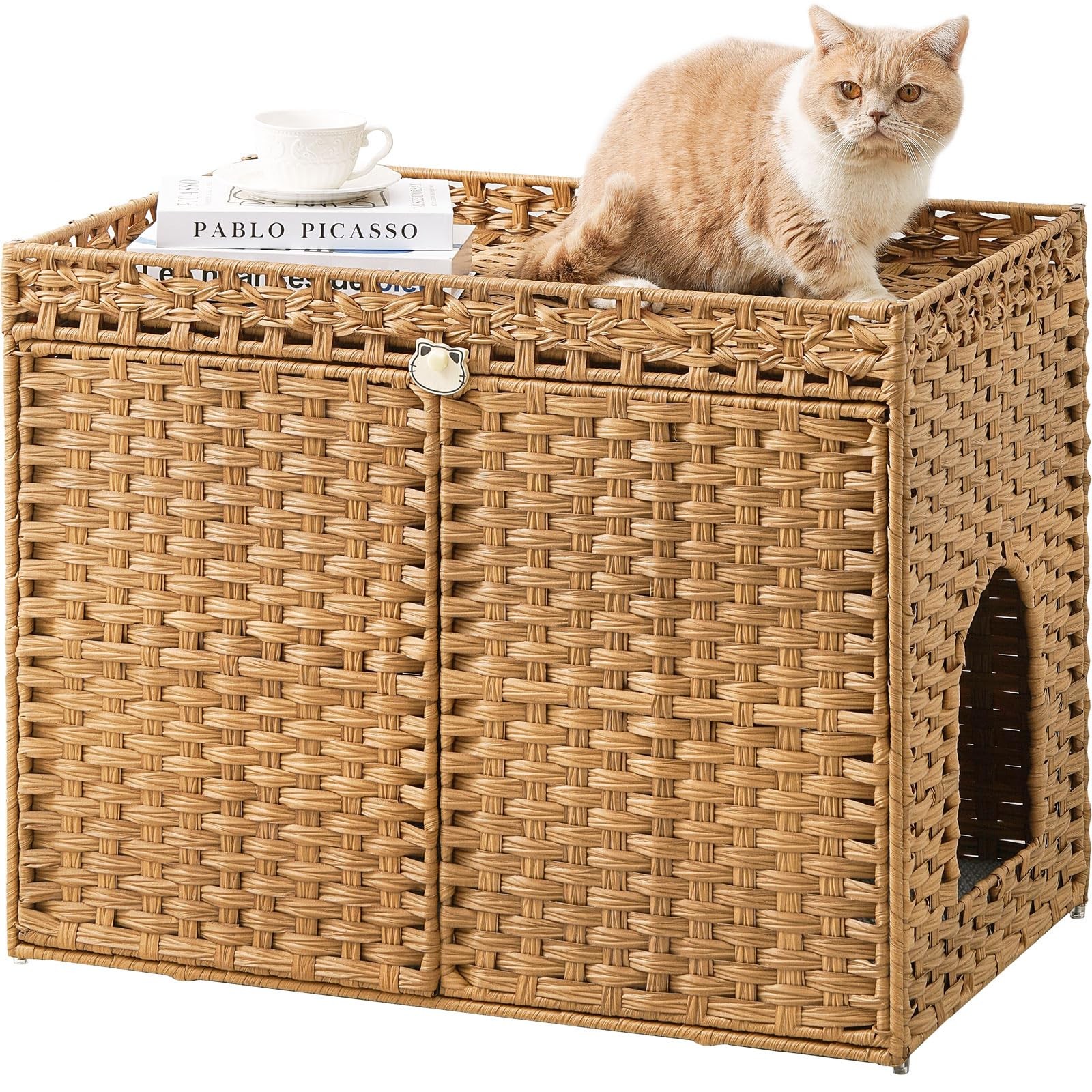 Enclosure Furniture, Handwoven Rattan Hidden Litter Box With M...
