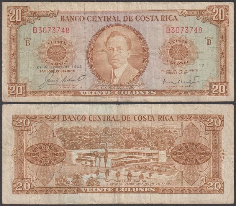 Costa Rica, 20 Colones, 1968, VF+, P-231