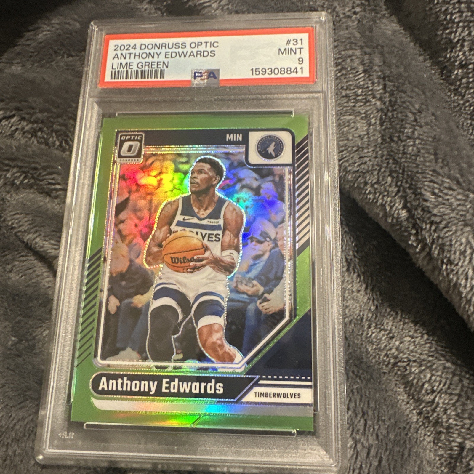 2024-25 Panini Donruss Optic Lime Green Prizm 52/149 Anthony Edwards #31 PSA 9